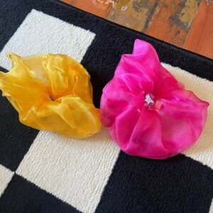 Room shop large hair scrunchies. Pink and orange